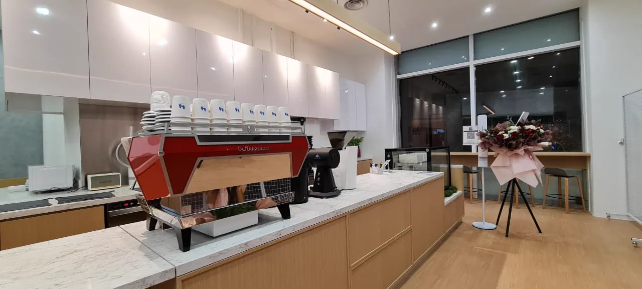 Completed cafe interior at The Hub Coffee